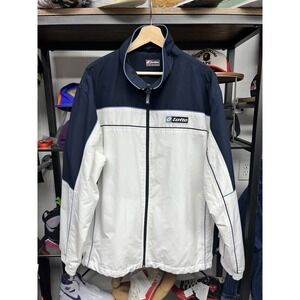 Vintage 90s Lotto Italian Sport Design White Blue Full Zip Jacket Size XL